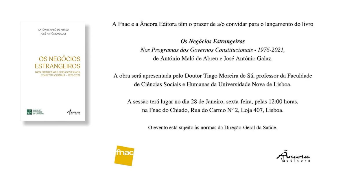 PSDnomundo's tweet image. LANÇAMENTO | O candidato do PSD à Assembleia da República pelo Círculo Eleitoral de Fora da Europa, Dr. António Maló de Abreu vai lançar o Livro “Os negócios Estrangeiros - Nos programas dos Governos Constitucionais • 1976- 2021, em co-autoria com José António Galaz.