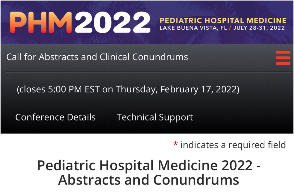 PHM Conference (@phmconf) on Twitter photo ‼️Breaking news!!‼️
The submission site for #PHM22 Research Abstracts & Clinical Conundrums is officially OPEN!!
🗓 Submission deadline: February 17th @ 5pm EST
📐 Guidelines: conferenceabstracts.com/uploads/docume… 
👩🏽💻 Submission site: abstractscorecard.com/cfp/submit/log… ‼️Breaking news!!‼️
The submission site for #PHM22 Research Abstracts & Clinical Conundrums is officially OPEN!!
🗓 Submission deadline: February 17th @ 5pm EST
📐 Guidelines: conferenceabstracts.com/uploads/docume… 
👩🏽💻 Submission site: abstractscorecard.com/cfp/submit/log…
