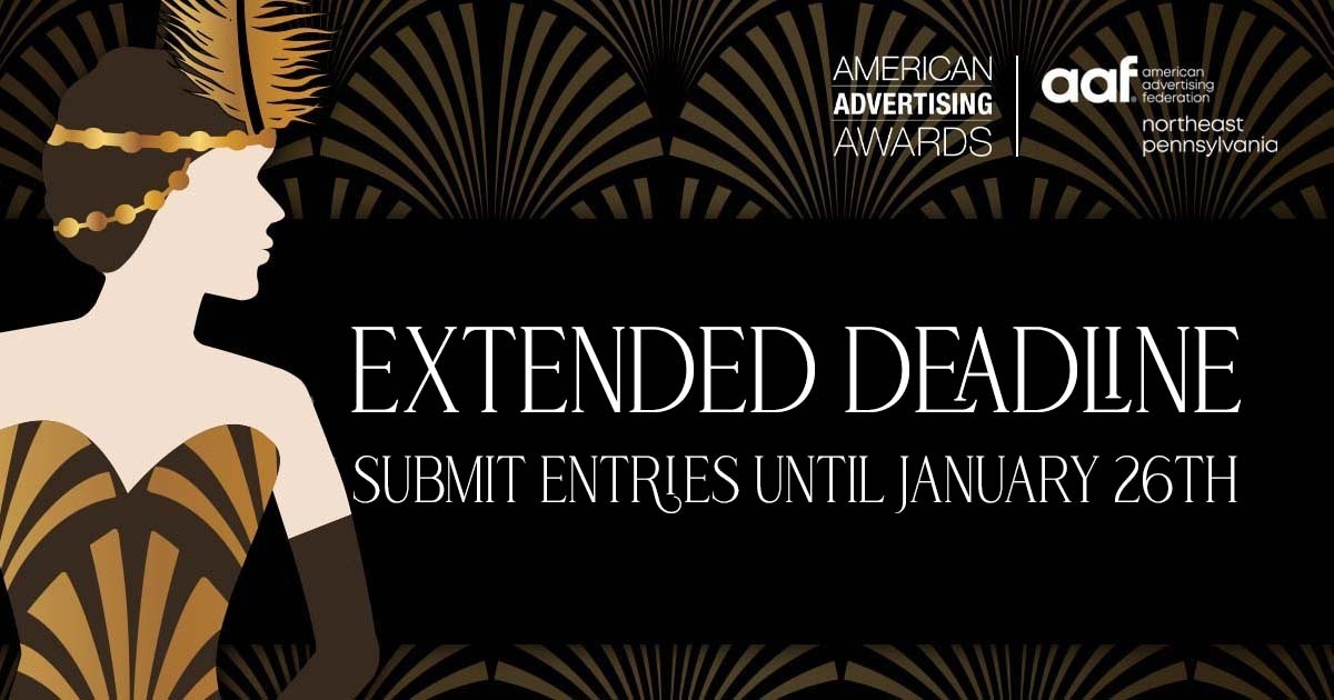 The deadline to submit your work for the American Advertising Awards has been EXTENDED until January 26th! To submit your work, please visit our website. ow.ly/5gpv50HAozL