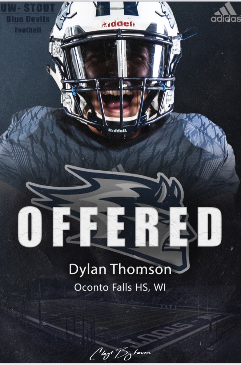 DylanThomson8RB's tweet photo. Extremely grateful to have received an offer from @UWStoutFootball!! Thank you @NPesik81 @BlueDevil_HC for the excellent opputunity! #BleedBlue🔵⚪️ https://t.co/vN22ftMq6g