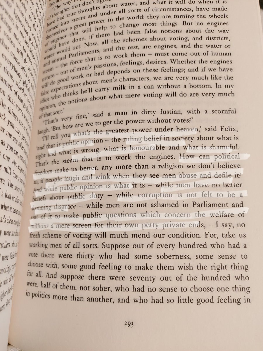JoeyBrooke's tweet photo. Reading Felix Holt: The Radical. 150 years later and this is still being called into question. https://t.co/q9nlt1v85E
