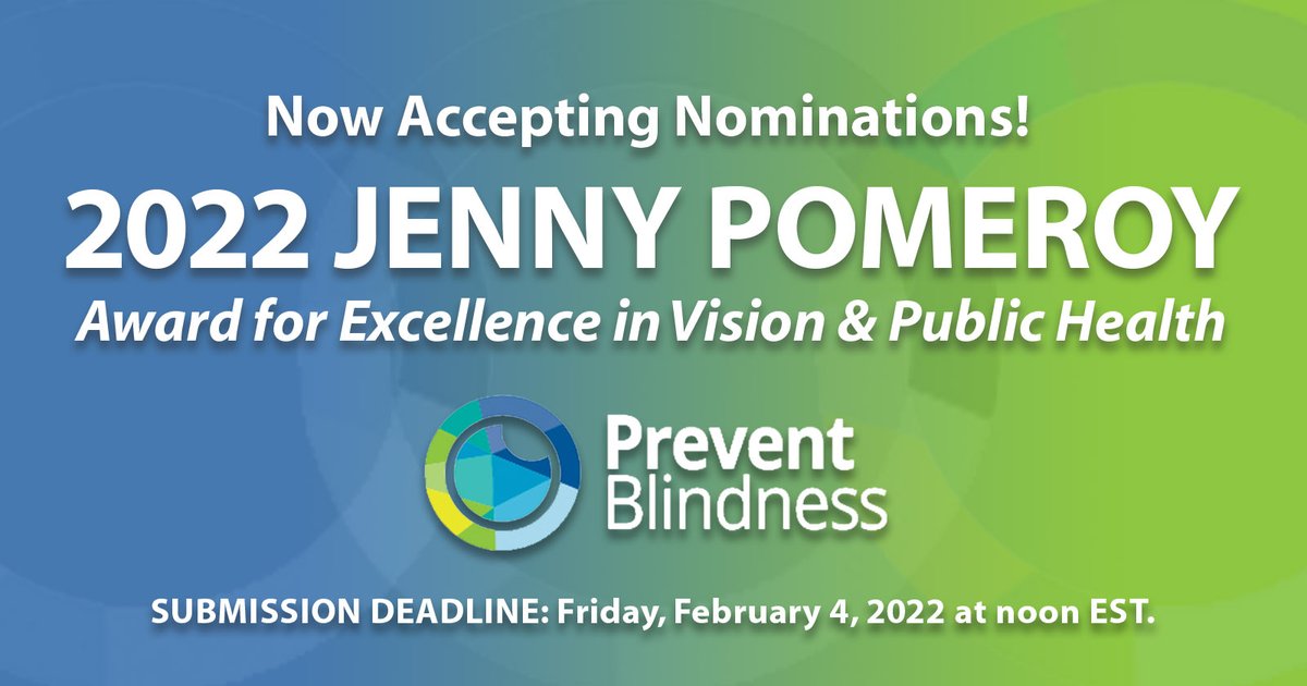 The Jenny Pomeroy Award for Excellence in Vision and Public Health is presented annually to an individual, group, or organization that has made significant contributions to the advancement of public health related to vision and eye health. Learn more: https://t.co/MYrfzjKw01 https://t.co/xj5sMpdLcK