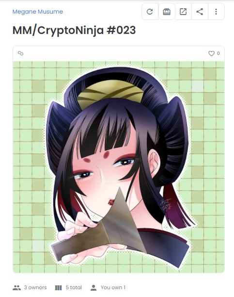 yuhi_nft's tweet photo. Megane Musume(@MM_Nlj)さんのGiveawayで当選‼
 #二次創作 弁天ちゃんをいただきました♪
ありがとうございます😊

▶Opensea https://t.co/GxD20oCS4G

#CryptoNinja #NFT #NFTs #NFTCollection #nftcollectors https://t.co/L9qk9fCNgs