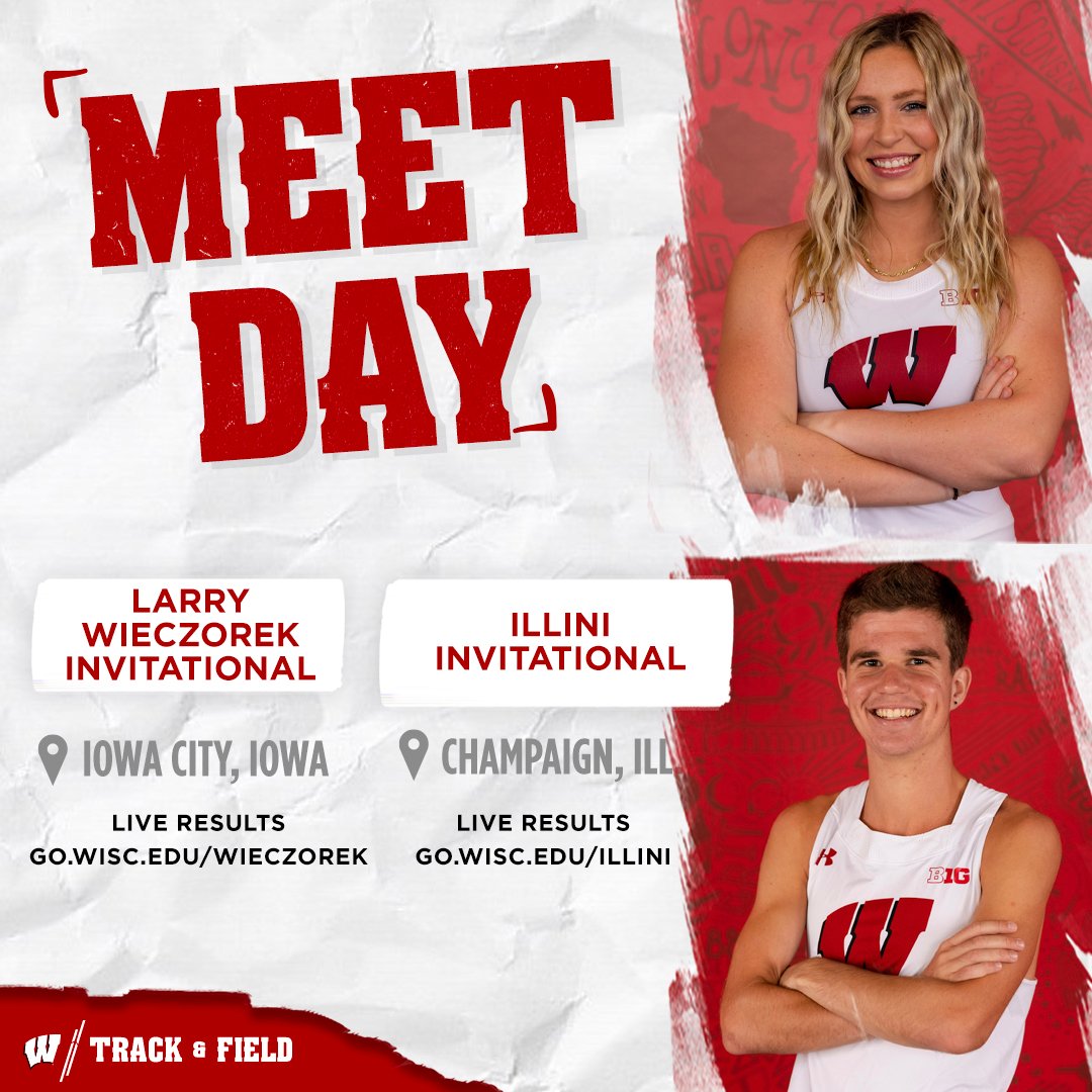 🔴 MEET𝔻𝔸𝕐 🔴
📍 UI Armory, Champaign, Ill. 
🕙 10 a.m. 
📈 go.wisc.edu/Illini

📍 Iowa Recreation Building, Iowa City, Iowa 
🕛 1 p.m. 
📈 go.wisc.edu/Wieczorek