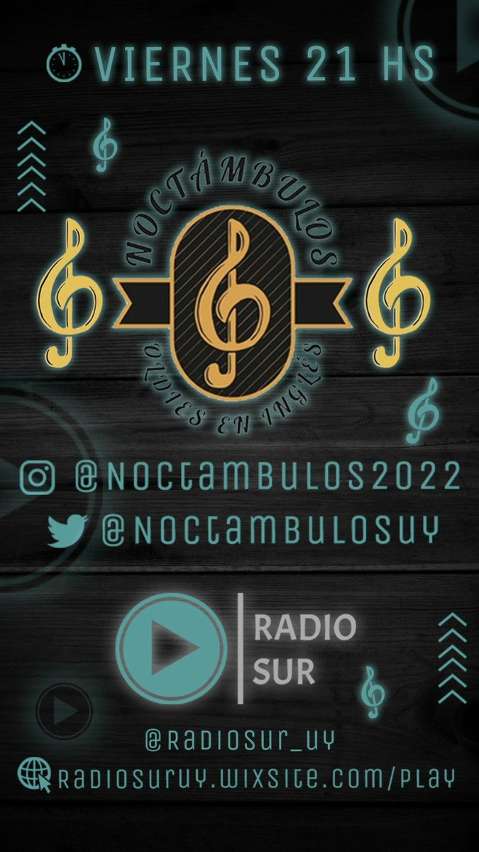 🎵💃 <a href="/Noctambulosuy/">Noctámbulos Radio 🕺</a> 🕺🎶
🕘 Viernes 21 hs
🎙️ @santiagogazzani 
🔊 radiosuruy.wixsite.com/play