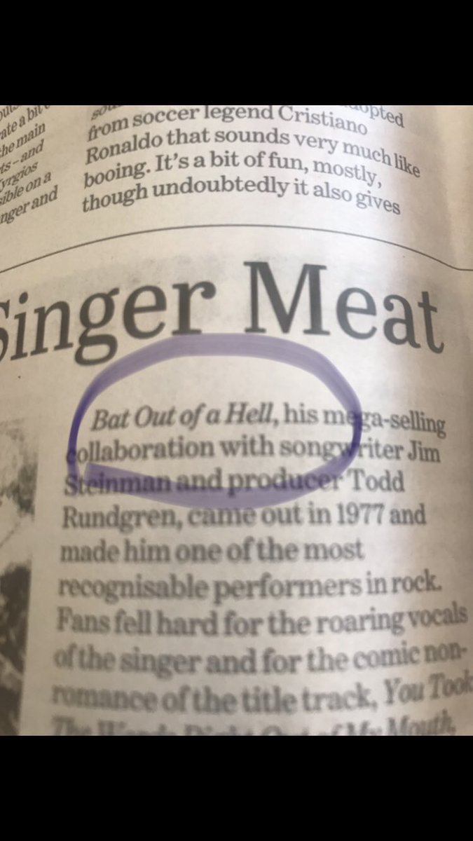 8yold refuses to believe Meat Loaf is a real person. Played him Two Out of Three Ain’t Bad. He still doesn’t believe it but now I’m a bit weepy. 

Also: what fresh typo is this? https://t.co/u9sXN1Qb0q