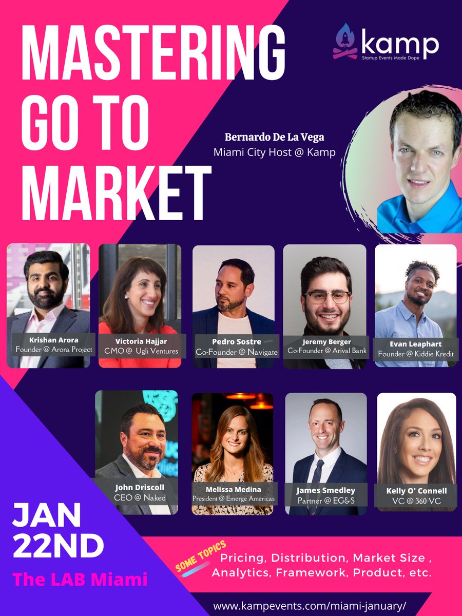 MissFei305's tweet photo. Tomorrow!!!! 1/22 DayKamp “Mastering GTM" with some heavy hitter speakers from the Miami startup scene. The day is filled w/GTM secrets, panels, presentations, networking, happy hour &amp; a VIP dinner. Use code "Jan50" for 15% off! https://t.co/DgLsKA3ADc