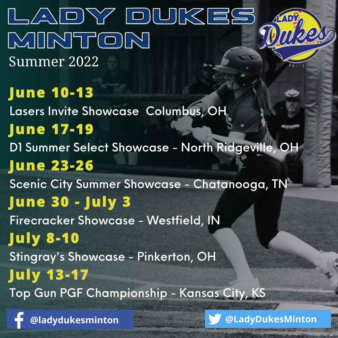 LadyDukesMinton's tweet image. Summer 2022 Schedule! 🥎 #GoDukes