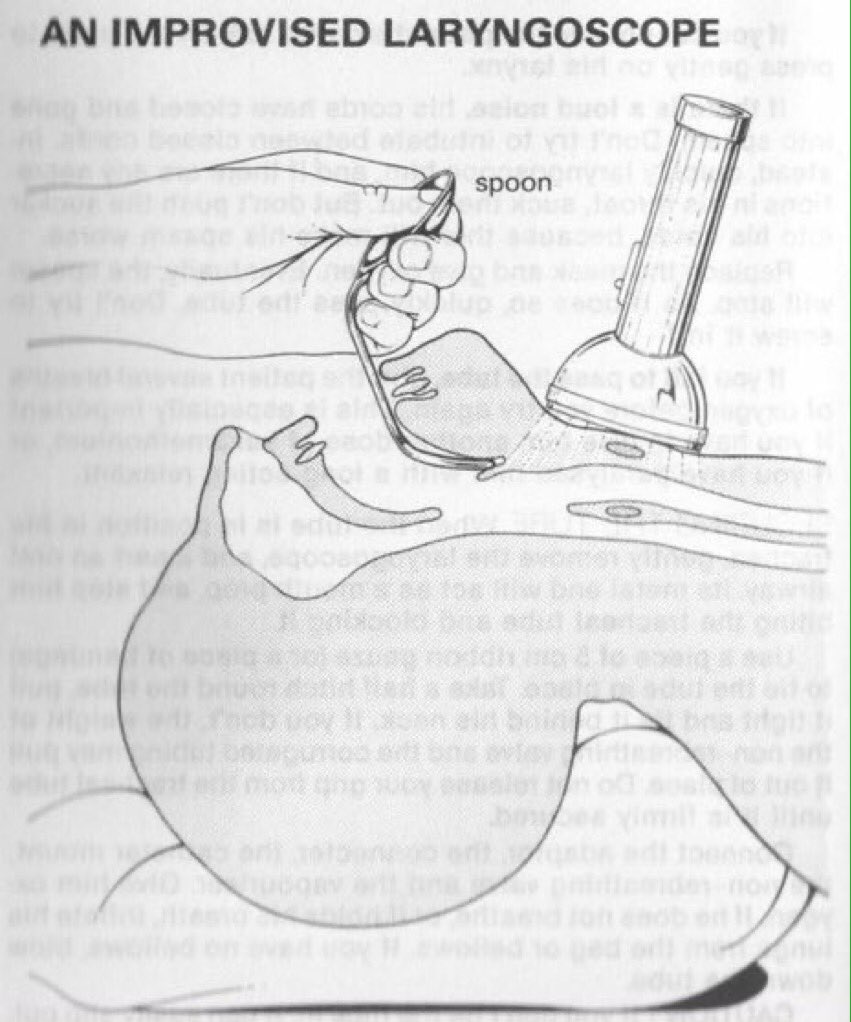 An improvised laryngoscope 
———— 
Laringoscopio improvisado con una cuchara 🥄 

#TacticalMedicine #TREPH 
#APH #MedicinaTactica 
#AustereMedicine