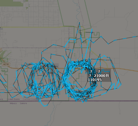 ameliairheart's tweet photo. Probable US Army MQ-1C 11-00195 likely out of Ft Huachuca, AZ, tracking along the Arizona-Mexico border. #ADSB #AE5192 https://t.co/hpfZOIAqIi