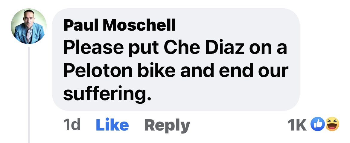 DDepew1975's tweet photo. Best thing I’ve heard all week.

#CheDiaz #andjustlikethat #Peloton https://t.co/ZHU6yCEMU1