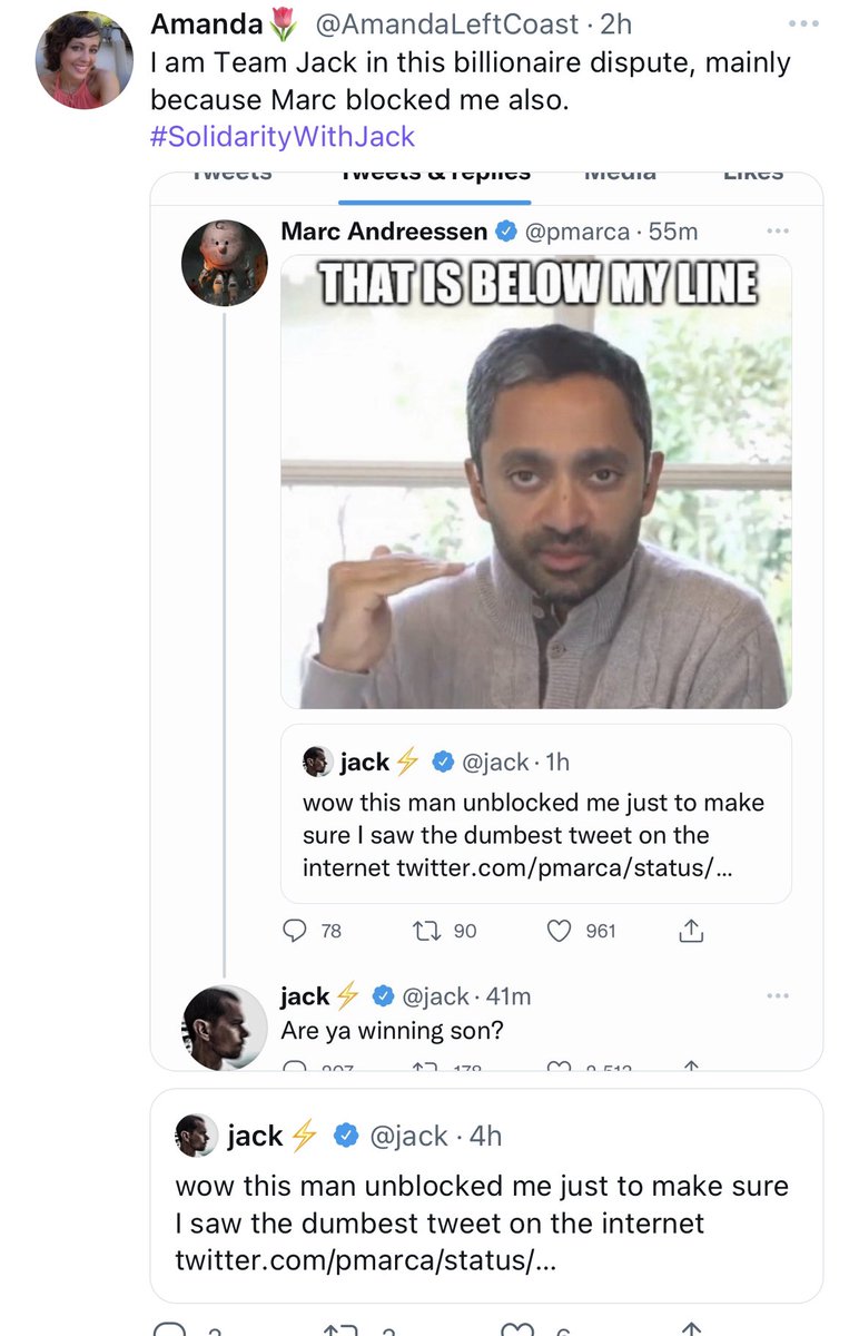 BarnesSMJ's tweet image. I am Team @AmandaLeftCoast in this billionaire dispute, mainly because Marc blocked me also. #SolidarityWithJackManda  
#tweetception