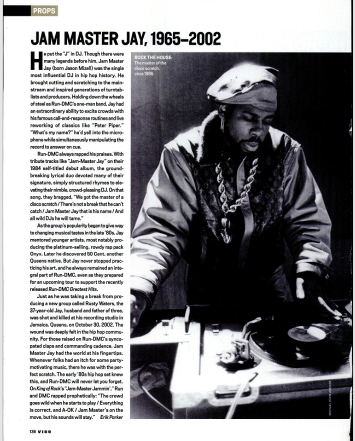 Happy birthday, Jam Master Jay. (Jan. 2003) : Erik Parker 