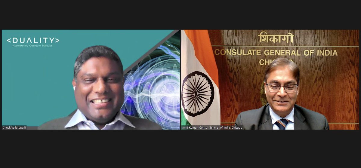 Initial foray in the mysterious world of #QuantumComputing and its fascinating applications. 
Very interesting discussions w/Chuck Vallurupalli <a href="/cvalluru/">Chuck Vallurupalli</a>, Sr. Director of Duality, first #quantum #startup accelerator in the US. We also discussed potential collaboration with 🇮🇳