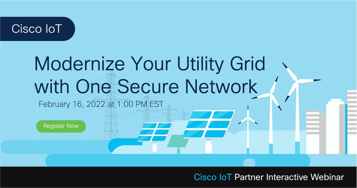 CiscoIIoT's tweet image. Partners, join our upcoming Partner Interactive #Webinar in #AMER on February 16th to learn about Cisco’s electric utility solutions and how you can help your customers modernize their utility grid with one secure network. Register now: cs.co/6013KEIBx
