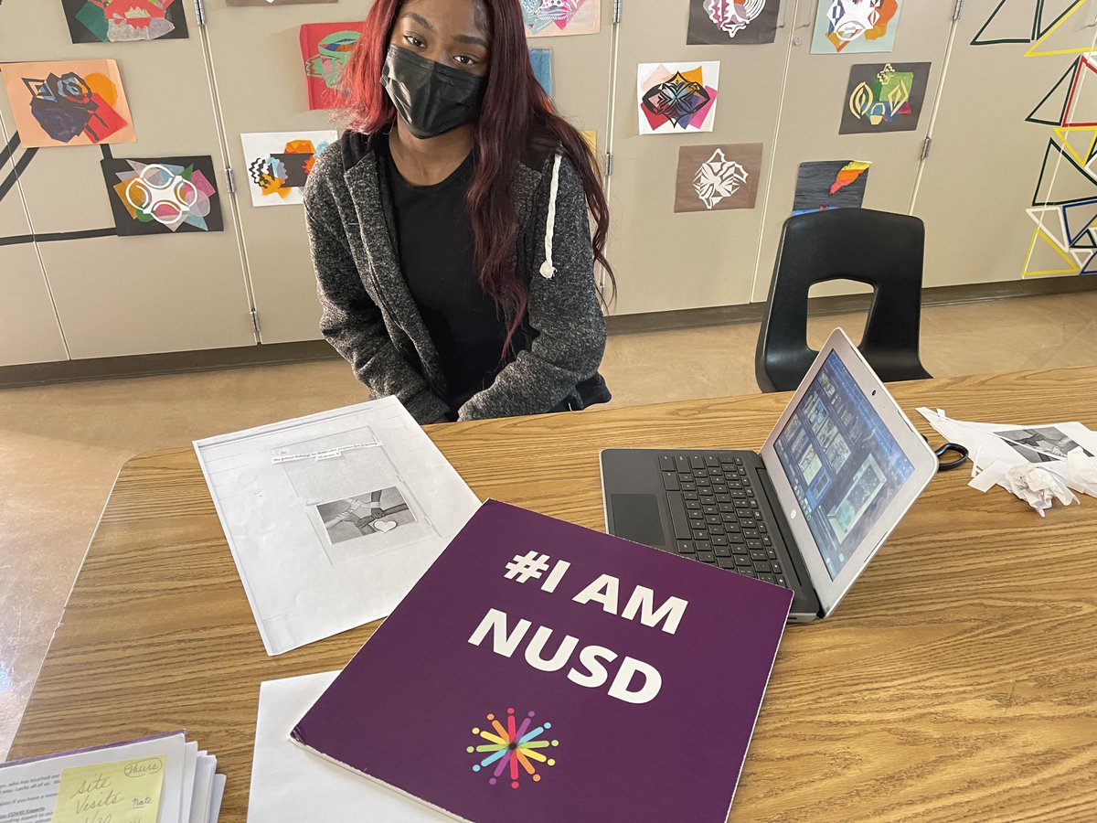 NUSD1's tweet photo. At Marin Oaks last week, Dr. Jan La Torre-Derby talked with students who are drafting designs for the backside of classroom doors of images and drawings that inspire them. Thank you, Principal Early!
#iamnusd
#nusdrocks
#ourcommunityisourstrength https://t.co/3YfrzR22yk