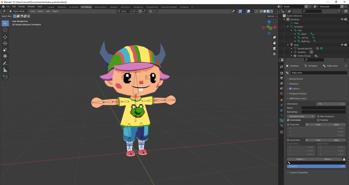 GulliverLemmy's tweet photo. im practicing animating #lowpoly #b3d characters and i wanted to try to make simple motion capture work using #vseeface (#vtuber tech). my shapekeys/blendclips survive the univrm conversion, but i lose my powerful, muscular shoulders and i dont know why 💪😢 https://t.co/BLyCsAaTBA