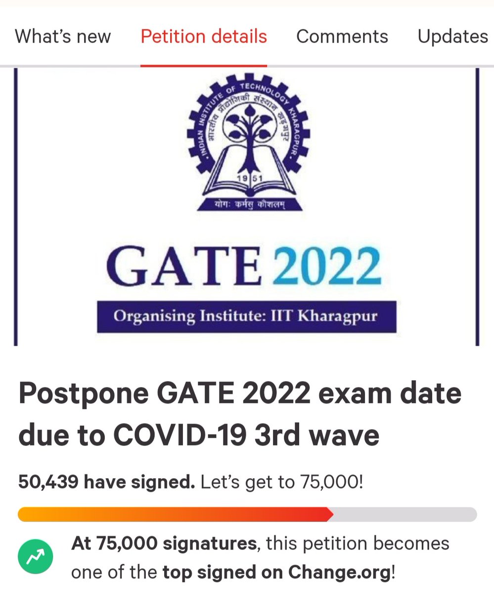 GESWA_UP's tweet photo. IITKgp Sir, more than 50000 students signed this petition, because of Covid situation  students are very panic, thier preparation is affected, parents are not allowing them to travel for the paper. So please postpone GATE 2022.
#postponegate
 #delayGATE22 https://t.co/kNJE0HNV5B