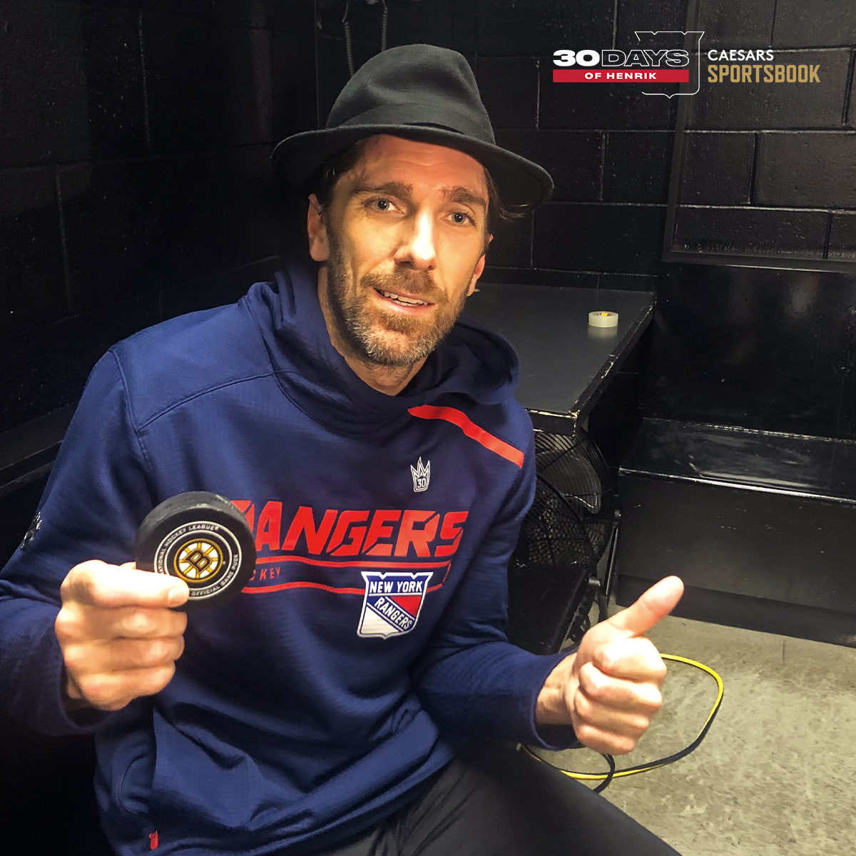 NYRangers's tweet photo. 𝑫𝒂𝒚 22: On Jan. 19, 2019, Henrik earns Career Win No. 446 vs. Boston and claims sole possession of sixth place on the NHL's all-time wins list.
And he gets a special hat to go with it. 🎩
#30DaysofHenrik | @CaesarsSports https://t.co/ISh4aj12Cr