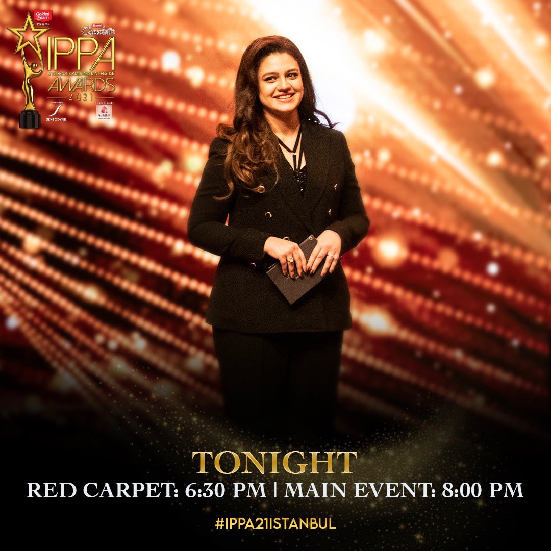 IppaDigital's tweet photo. Get ready for the most anticipated award show of the year!

Watch it tonight only on Hum Tv.
Red carpet: 6.30 pm | Main event: 8.00 pm

#ippaawardsdigital #ippa21istanbul   #goldenpearlofficial #aljalildevelopers  #humtvofficial #bisconnichocolatto #sensodyne #awardshow https://t.co/RdyNWomCWB