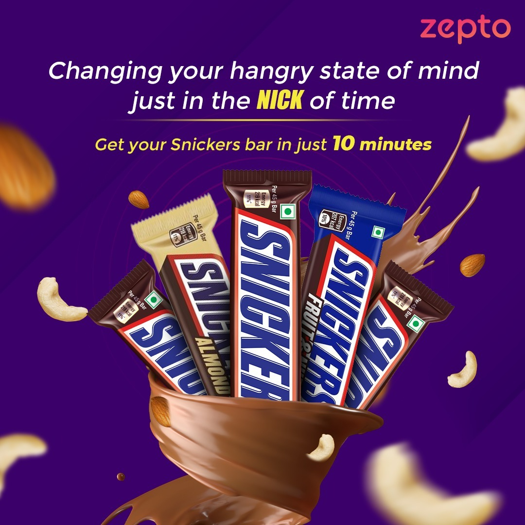 Snickers_IN's tweet photo. Ab sirf 10 minutes mein hunger mitao. Grab your favourite Snickers on Zepto now!
For more info - https://t.co/RwdxDnVy4B
#zeptonow #Snickers #SnickersIndia #hungry #snickerslover #snickersbar #delicious #grabasnickers #Hangry https://t.co/xXRarTdQJV