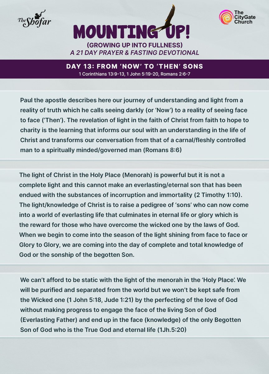 dcitygatechurch's tweet photo. 21 Days Prayer & Fasting Devotional
DAY 13: FROM โNOWโ TO โTHENโ SONS
Watch the video:
https://t.co/bhqLia0P1s
or
https://t.co/6JbmaorK8l
#MountingUp
#GrowingupintoFullnes
#PrayerandFasting #Devotional https://t.co/B2prhviWHc