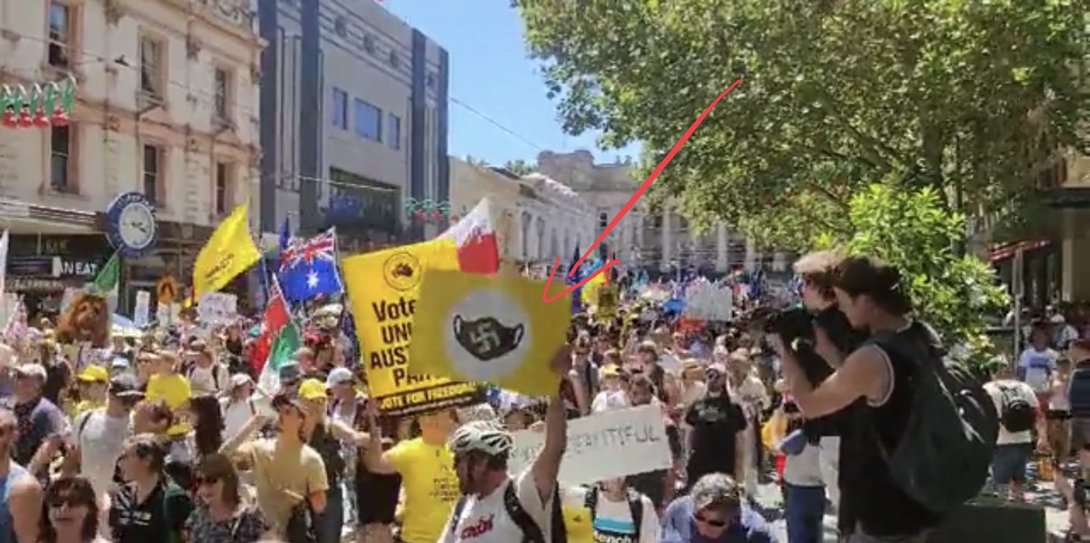 I cannot express enough the fuckwittery that makes somebody conflate a piece of fabric over one’s mouth to the genocide of millions of Jews.  You are a dickhead of the highest order and if I had been close to that sign it would have been seized. Fuck you.  #Melbourneprotest