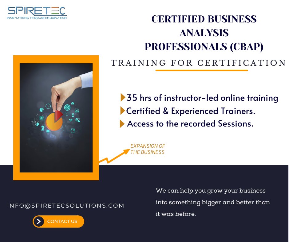 Spiretec_Train's tweet photo. Advance your Business Analysis career with CBAP Training
CBAP® Certification Training
✅A comprehensive immersive learning program for CBAP® certification
✅Master key business analysis concepts outlined in the BABOK® Guide v3.
Visit at: https://t.co/ot3YY1RKRt
#cbaptraining https://t.co/a4Ei952oXE