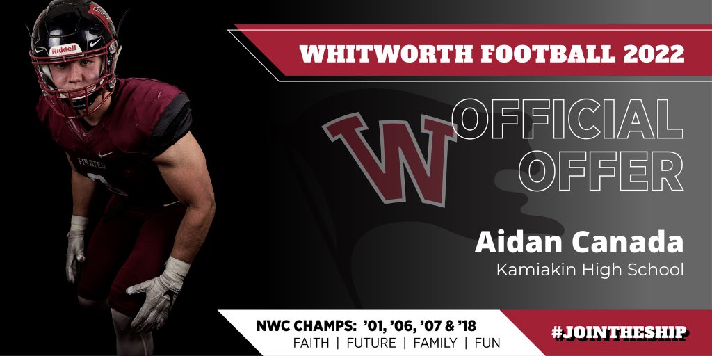 AidanCanada's tweet photo. On an amazing visit @WhitworthFB and after an amazing talk with @coachsandberg I am blessed with an offer to continue my education and be a part of the Pirate family. Thank you @Coach__Shaw @Coach_Trox I am still having a great time. @Micah_Chen @DreamTricities https://t.co/KQTlivDl5E