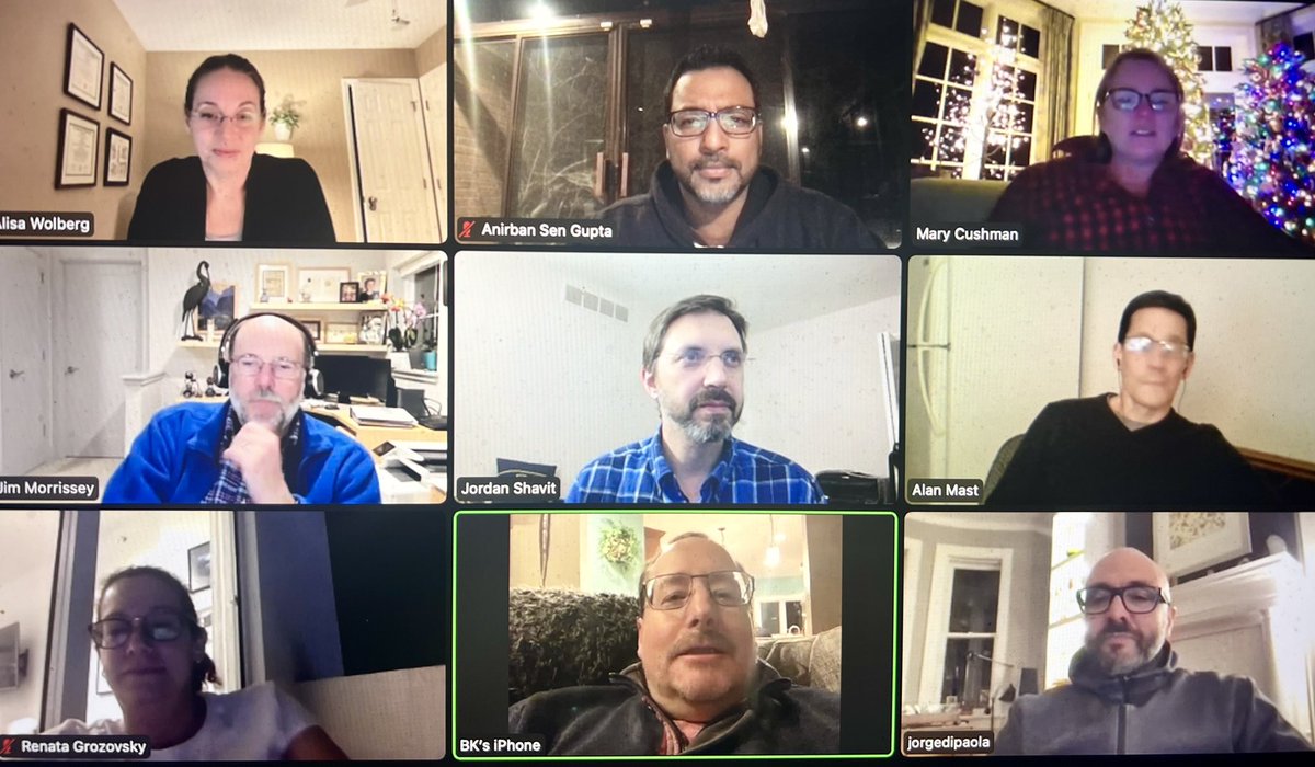 JishnuSenGupta's tweet photo. The #FridayHuddle is back with a bang in 2022! Great to see @aswolberg @MaryCushmanMD @JHMorrissey @Clot1 @RGrozovsky @DrKlotter @DipaolaJorge and #AlanMast!
Year 3 of COVID journey together…. https://t.co/gdy6tmayPY