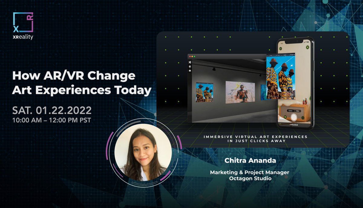XrealityA's tweet photo. @hummingbirdsday Check out our tomorrow's event: How AR/VR Change Art Experiences Today with Chitra Ananda

Date: 1/22

Time: 10 am PST

Join us: https://t.co/385gKef3am

#XR #AR #VR #Creator #Art #Experience #Marketing #xreality https://t.co/p45B9N8VSN