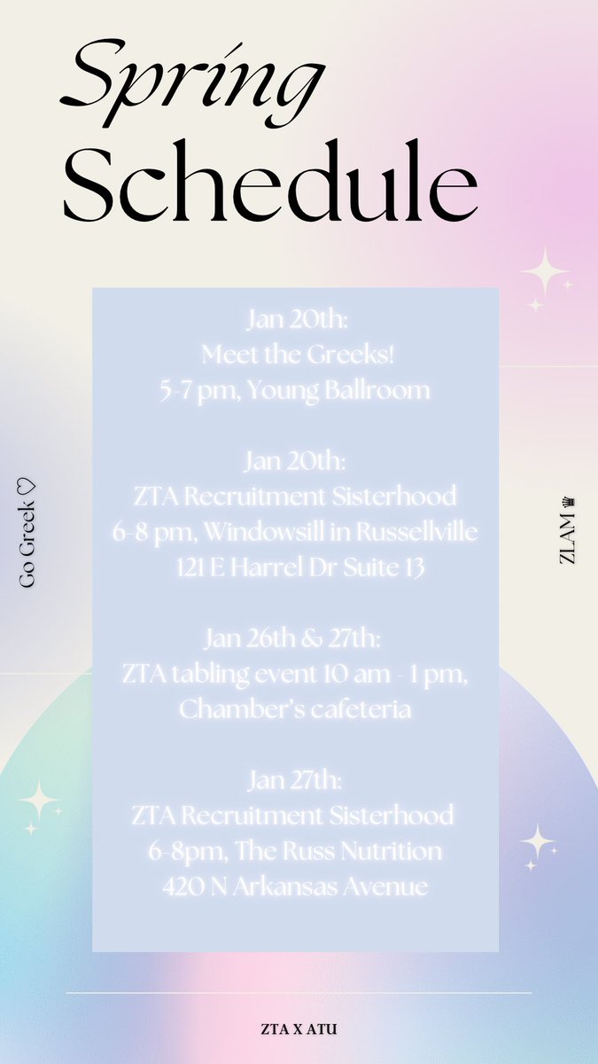 ZTAThetaTheta's tweet image. Our schedule for this Spring Recruitment 💖!! #ZLAM