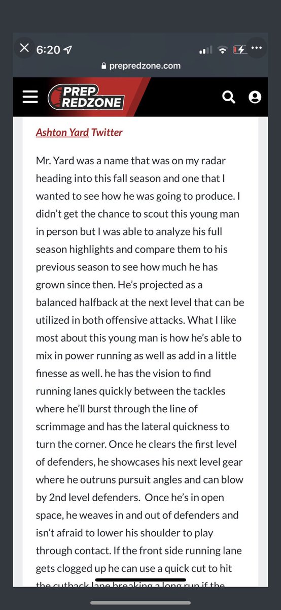 ashton_yard's tweet photo. Honored to be ranked the #12 RB in the state by @PrepRedzone Thank you @PRZJordan for the write up! Still lots of work to be done. https://t.co/0pjPWb3A6N