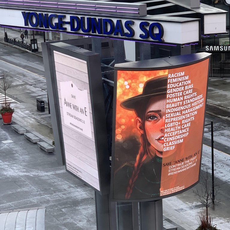 TheAvonleaBard's tweet photo. A reminder of that time 2 years ago (January 2020) when Anne nation worked together to put actual billboards in Yonge-Dundas square and Times square (+Arizona later on).

Proud of us then, proud of us now. “Caring deeply will always be the right thing” 🤍 #renewannewithane https://t.co/jwchO0VYSR