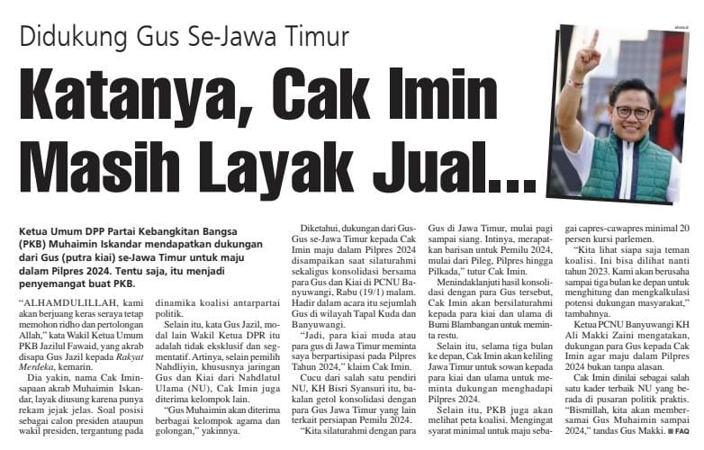 Dapat Dukungan dari Gus (Putra kiai) se Jawa Timur untuk maju Pilpres 2024.

Bagus Muhaimin

#GusMuhaiminCapres2024

<a href="/cakimiNOW/">A Muhaimin Iskandar</a>
<a href="/EmHasanuddin/">M Hasanuddin Wahid</a>
<a href="/DPP_PKB/">DPP PKB</a> 
<a href="/Jazilul_Fawaid/">Jazilul Fawaid</a> 
<a href="/imansyukri/">Iman Sukri</a> 
<a href="/malik_haramain/">malikharamain</a> 
<a href="/billy4riez/">Billyariez</a>
<a href="/azzameldzikrie/">#SantriIndonesia</a>
<a href="/DPWBAGUSKALSEL/">BAGUS MUHAIMIN KALSEL</a>