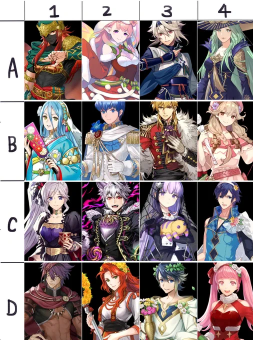 here's a FEH edition swap challenge! reply with up to 3 FE characters + series + outfit (eg. Lucina - FE13 - A1).  The color schemes will match the selected character too! 