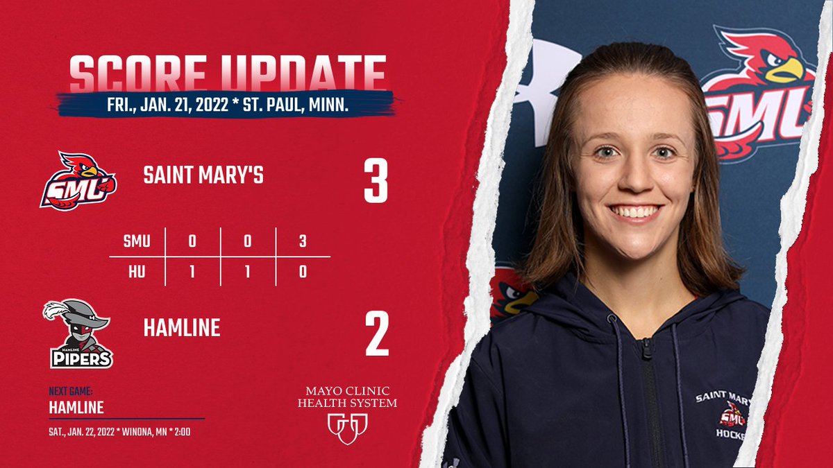 WHKY - WHAT A FINISH!! <a href="/SMUWHockey/">SMUMN Women's Hockey</a> scores three third-period goals — including the game-winner from Wolf with less than five minutes to play — as the Cardinals rallied to beat <a href="/HUPipers/">Hamline Athletics</a> 3-2!! Kraus &amp; Painovich w/ SMU's other 2 goals; Braun w/ 2 assists and Ziakas w/ 23 saves