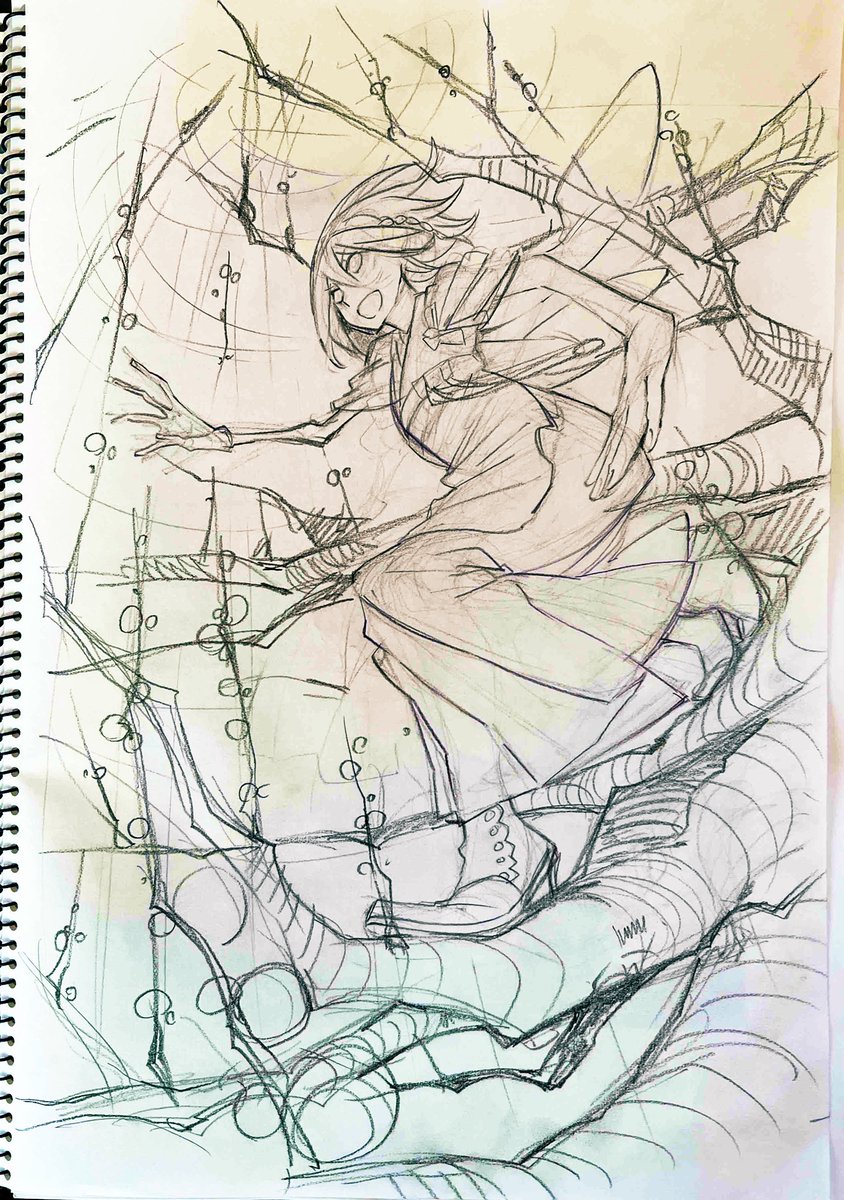 結局アナログの方が下書き早いし
アシさんへの指定の背景もそこそこ当たりが取れるし楽しいの図。
B4スケッチブック。 