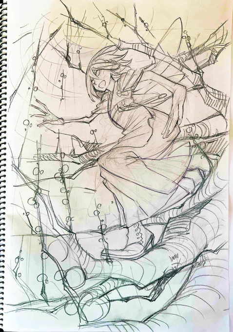 結局アナログの方が下書き早いし
アシさんへの指定の背景もそこそこ当たりが取れるし楽しいの図。
B4スケッチブック。 