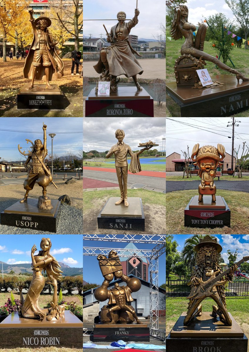 TIAUM's tweet photo. Com a chegada da estátua do Zoro agora temos 9 mugiwaras que saíram diretamente do anime pra vida real kkkkkkk agora só falta o Jinbei pra ficar completo!! 

Qual é a favorita de vocês?? E tem outro personagem que vocês gostariam que tivesse tbm uma estátua? https://t.co/E7jkjCzkKs