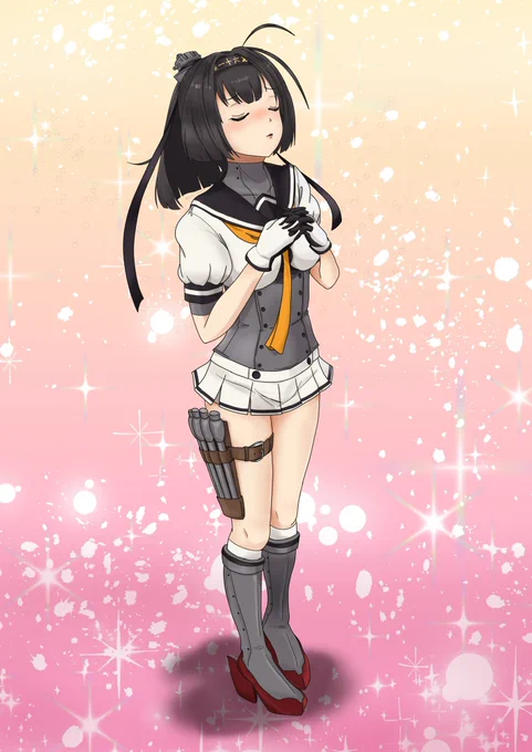 つま先立ちで、提督からのキスを目を閉じて待つ秋月ちゃん。

#艦これ
#秋月 