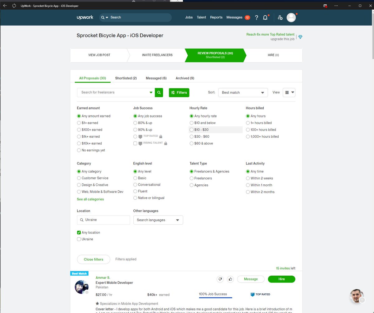 SE_7777777_EN's tweet image. @Upwork FYI your filter for 10-30 USD filters out people at $30/hr. Just spent hours reviewing candidates to realize you filtered out several dozen candidates at my target range #pleasefix

#uibug #uxbug #filters