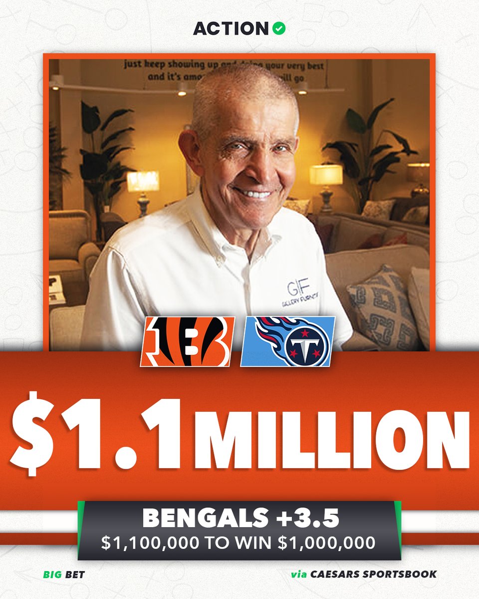ActionNetworkHQ's tweet photo. Mattress Mack just threw down BIG @CaesarsSports on the Bengals tomorrow 😳 https://t.co/h7YSuD6X5I