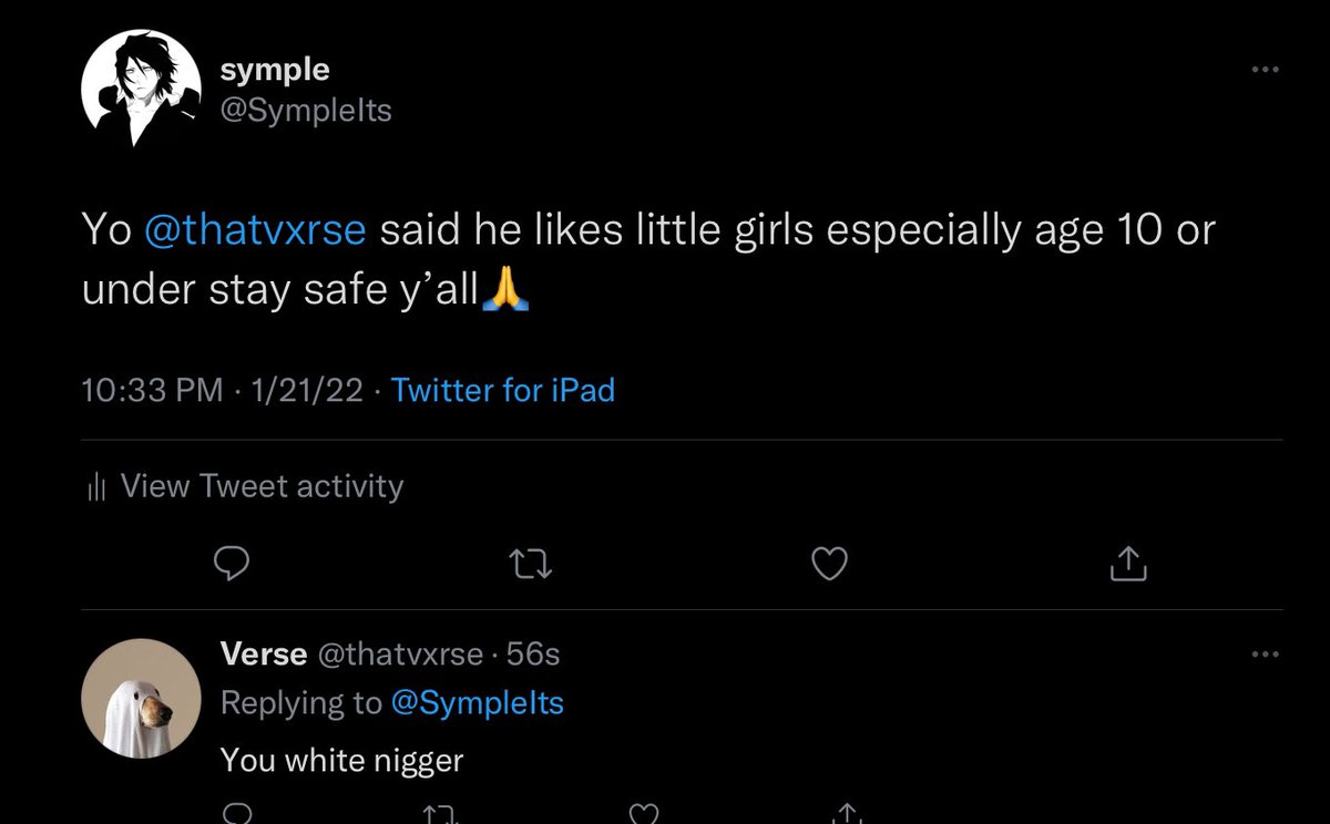 SympleIts's tweet photo. And @thatvxrse racist now?? That’s crazy https://t.co/H4T3ADE7NW