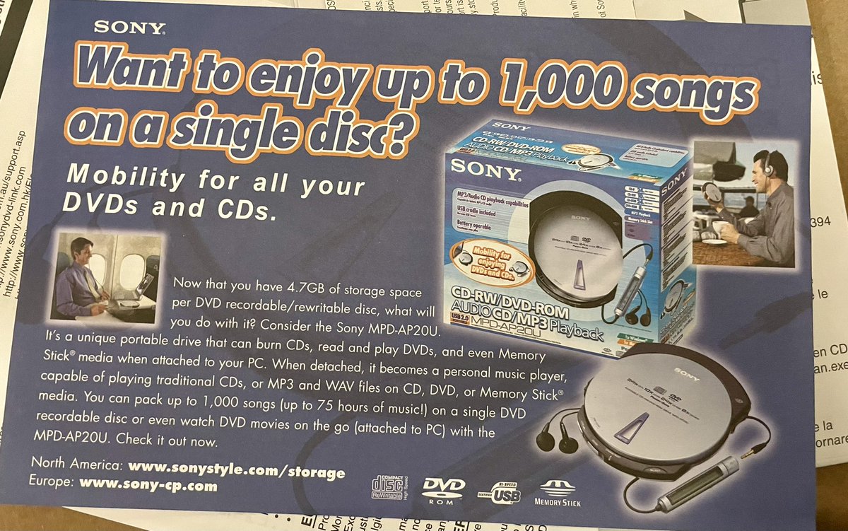Janeite1775's tweet photo. Pandemic cleaning put some old papers from the basement and came across this gem. “Mobility for all your DVDs and CDs.”  #cd #genX #Xennial #CollegeThrowback https://t.co/52skotnD4d