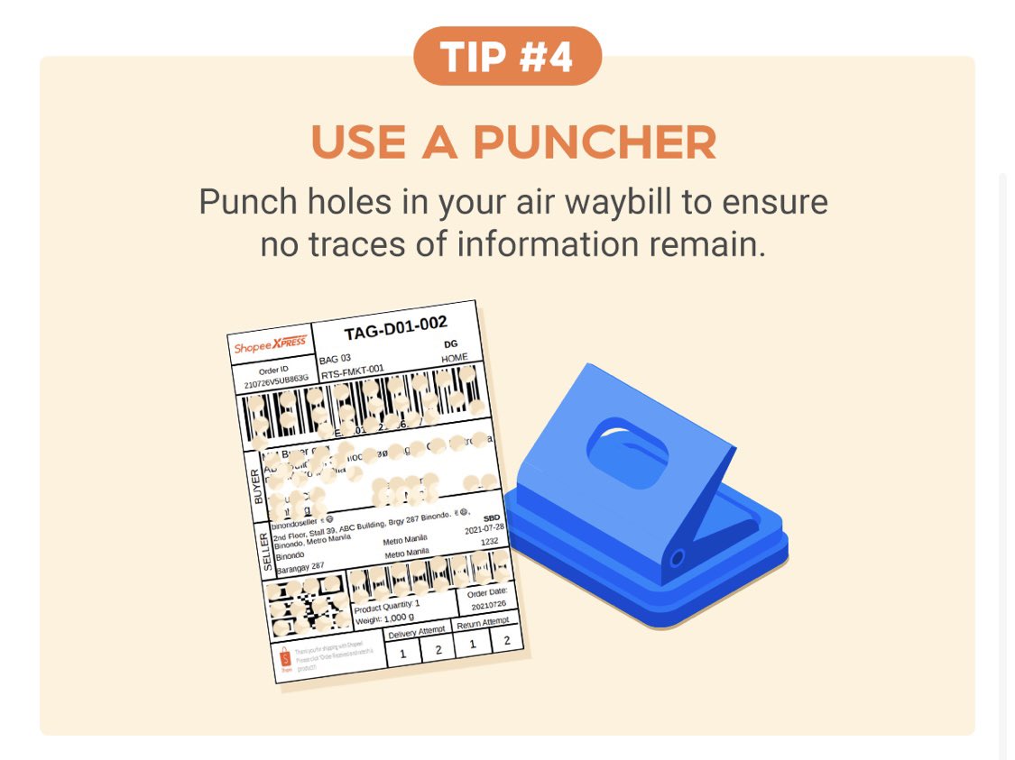 tips ni shopee on how to dispose your waybill to avoid scammers hehe hope this helps!