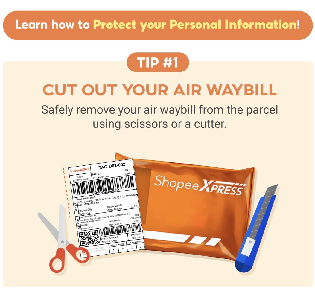 jenhuhisthis's tweet photo. tips ni shopee on how to dispose your waybill to avoid scammers hehe hope this helps! https://t.co/93exZQHwqs