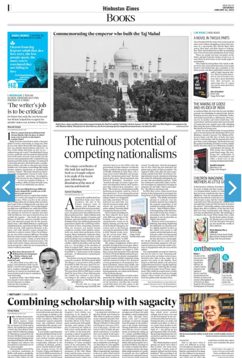 utterflea's tweet photo. On the @htTweets
Books page today, a review of 'Kashmir at the Crossroads' by Sumantra Bose, a tribute to author Maria Couto who died last week, and an interview with Tash Aw, author of "Strangers on a Pier; Portrait of a Family'. 
https://t.co/7Cg5DJaUuW https://t.co/5hiz9BqU7d