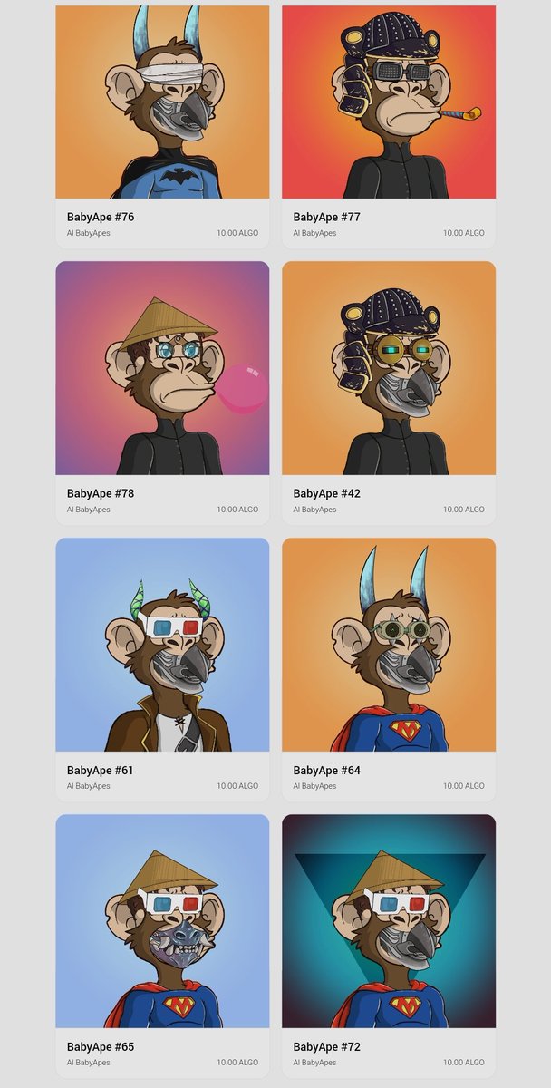 AlBabyapes's tweet photo. 10 new Apes are up for grabs on @AB2_Gallery 
https://t.co/mD5pjGEzN3
@MinnerAlgo 
@ReindeerReign 
@algoclowns https://t.co/9jJxYG3SuT