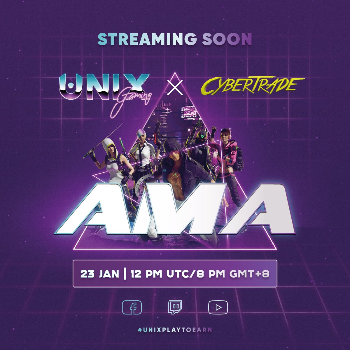 unixcorpgg's tweet photo. Streaming Soon! 📺

We will be hosting #LIVE #AMA with @CyberTradeGame!
 A brand-new #NFTGame where dominion is king in this revolutionary open-world #MMORPG #Metaverse!

Catch our #Livestream this coming Jan.23rd at 
12 PM UTC / 8 PM GMT+8! 

#UniX #UniXGaming #P2E #CyberTrade https://t.co/nEwvhZo3vk